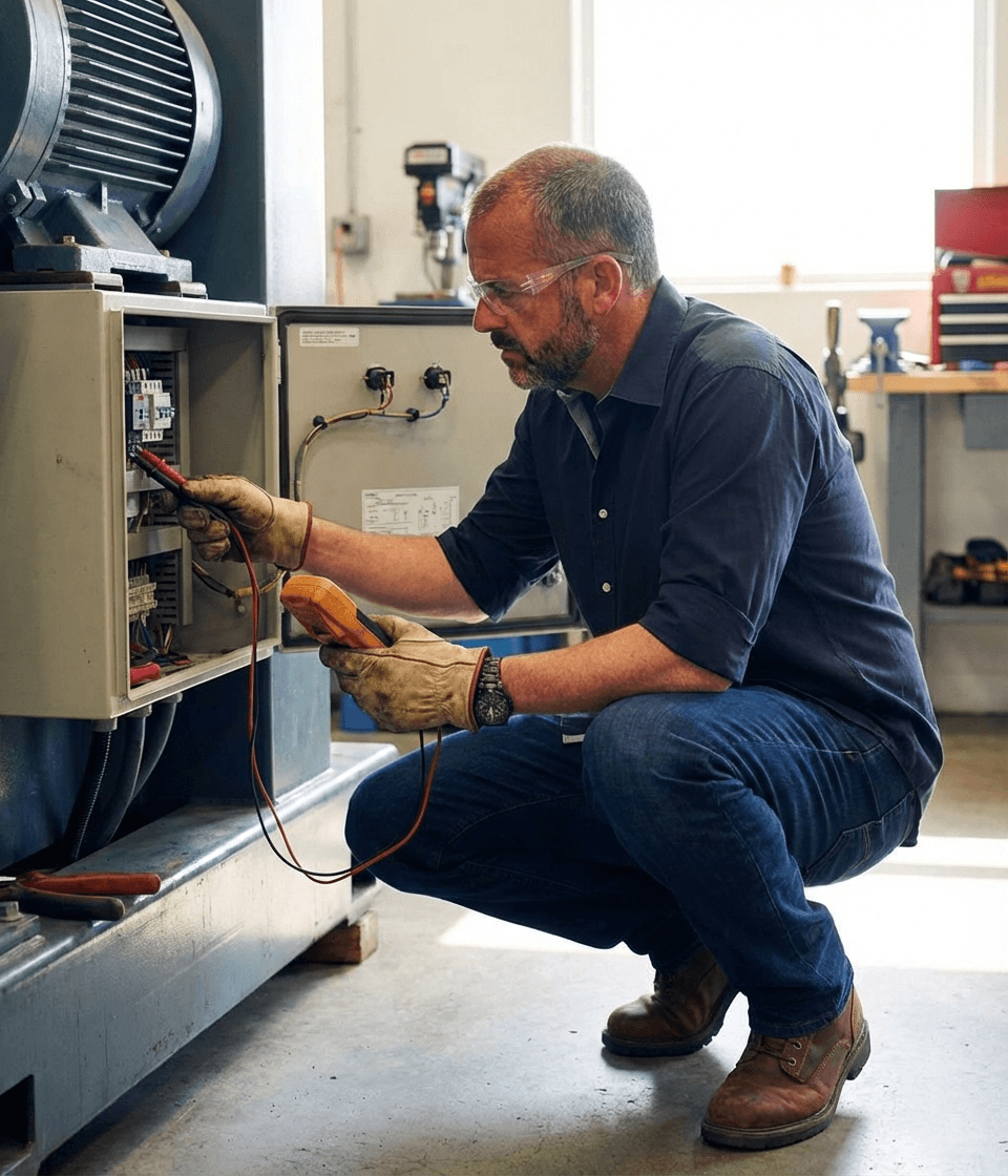 Lee Campos working on an electrical repair